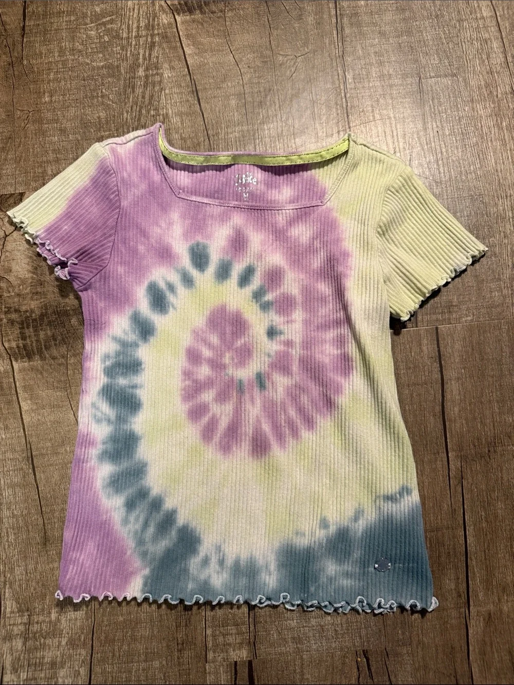 5/$15?Justice Purple and Lime Green Ribbed Top size medium 10